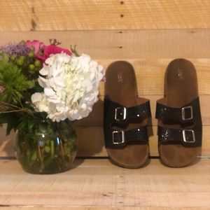 Black glitter sandals